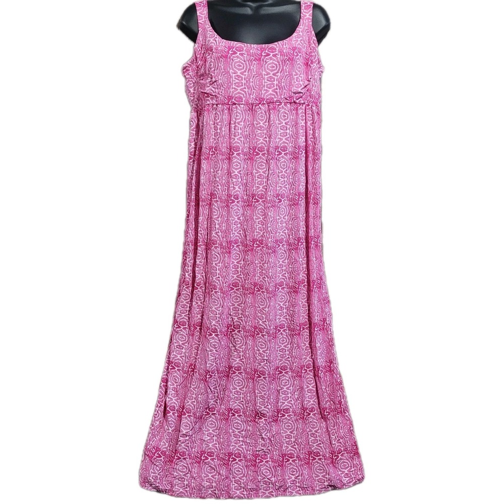 Fresh Produce Maxi Tank Dress Size XXL Pink Geo Wave Smocked Resort Beach READ